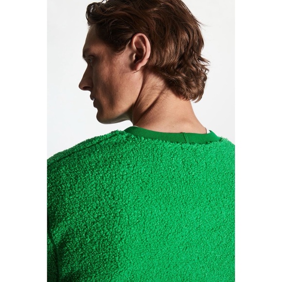 COS Men’s Relaxed Fit Teddy Sweatshirt Size Medium Green Long Sleeve Crew Neck - Picture 4 of 12